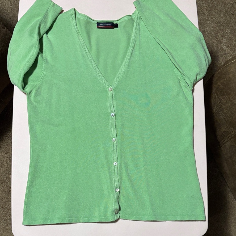 Green Button-Up Cardigan - Picture 4 of 7